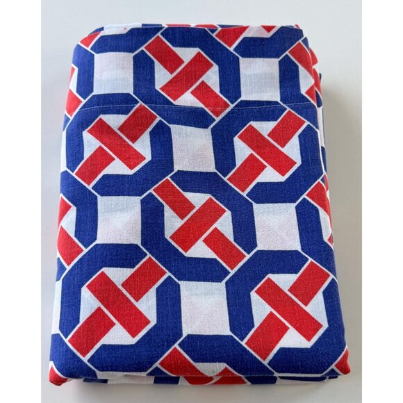 Vintage 70s flat / top sheet, red white blue geometric shapes, Sears, twin size - Picture 9 of 9